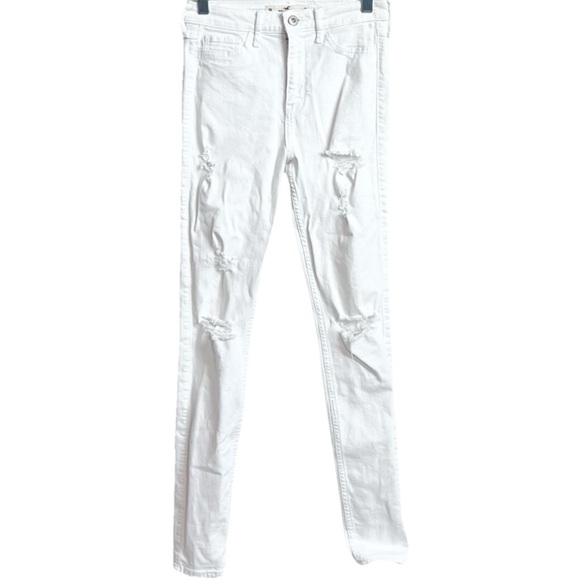 Hollister Distressed Skinny Jeans Mid Rise Solid White Size 27 Waist / 5 - Picture 1 of 8